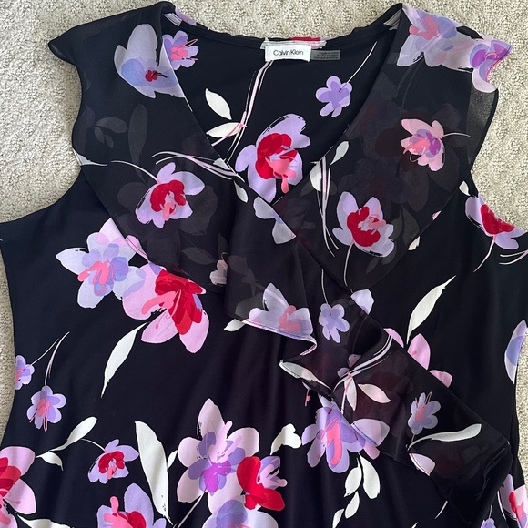 Calvin Klein Plus Size Floral Ruffle High-Low Midi Dress Black/Purple/Red Summer - Picture 2 of 14